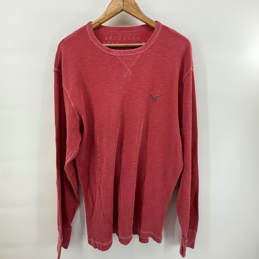American Eagle Outfitters Mens XLT Vintage Fit Waffle Knit Thermal Shirt Red